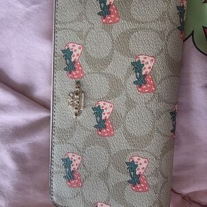 Coach Tan Wallet with Strawberry Accents